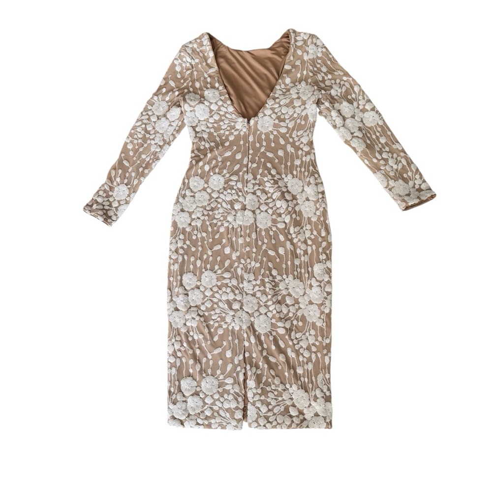 DRESS THE POPULATION NEW white nude beaded engagement Emery Fitted Dress Sz XL - Picture 8 of 10